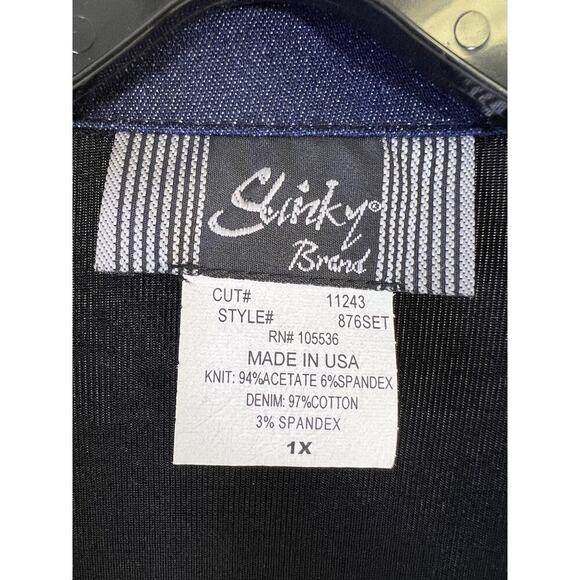 VTG SLINKY BRAND Open Cardigan Top Womens XL Made in USA Long Sleeve Black/Denim - Picture 8 of 11